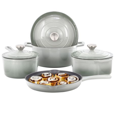 MegaChef 7 Piece Enameled Cast Iron Cookware Set in Gray