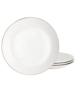 Gibson Home Ogalla 4 Piece Fine Ceramic 10.5 Inch Dinner Plate Set in White with Gold Rim